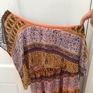 Patterned off the shoulder dress
